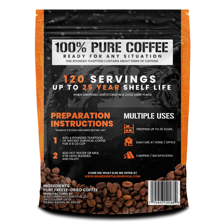Freeze Dried Instant Survival Coffee Case Pack - 480 Servings - 4 Individual Pouches