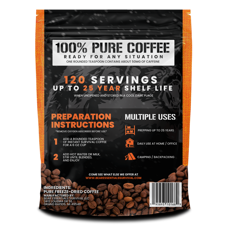 Instant Survival Coffee, Freeze Dried 120 Servings